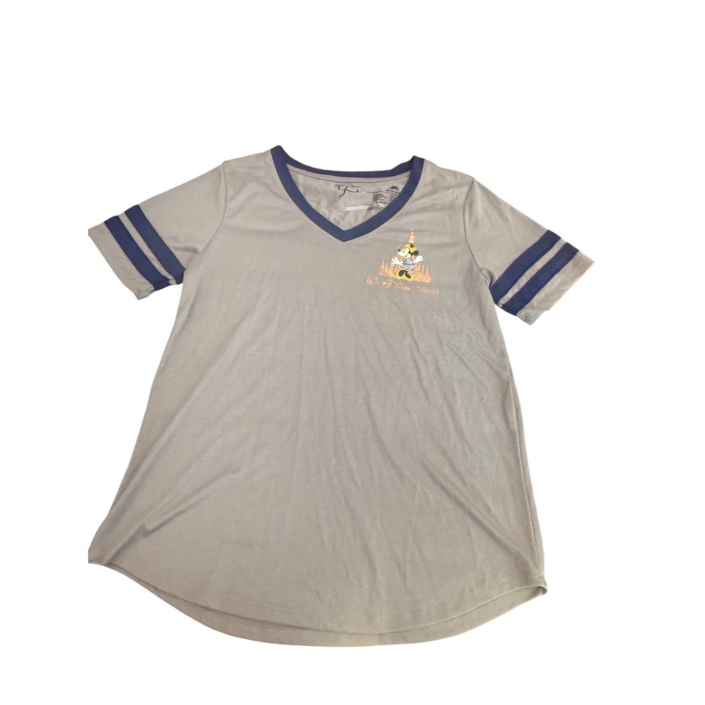 Walt Disney World 50th Anniversary Minnie Mouse V-Neck T-Shirt Grey Women Medium